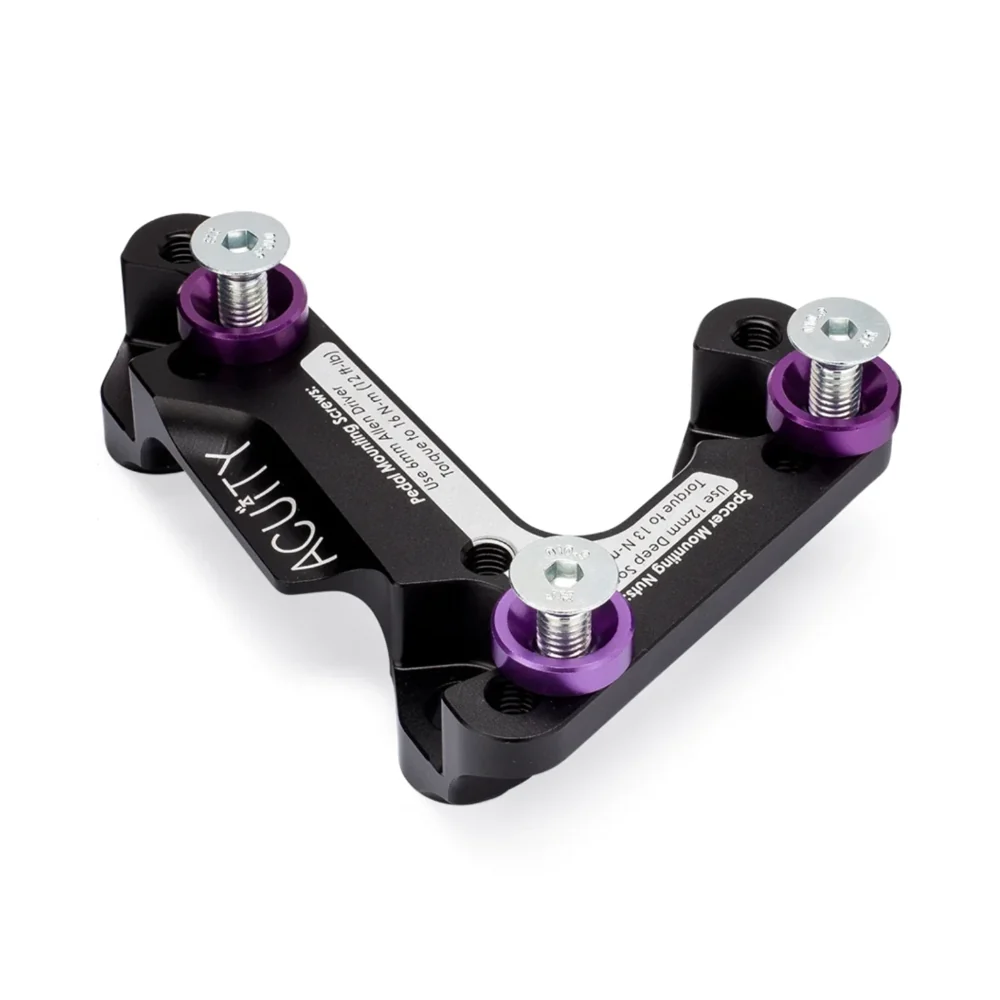 ACUITY throttle pedal spacer assembled with three mounting bolts and purple washers
